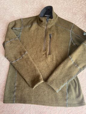 KÜHL Men’s L Revel Olive Green Brown Quarter-Zip Pullover